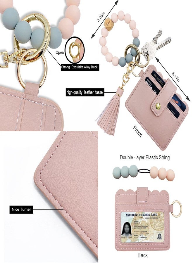 TSNSOEEO Wristlet Keychain Bracelet Wallet, Key Ring Silicone Bead Bangle, Tassel Card Pocket Key Chains for Woman - Image 3